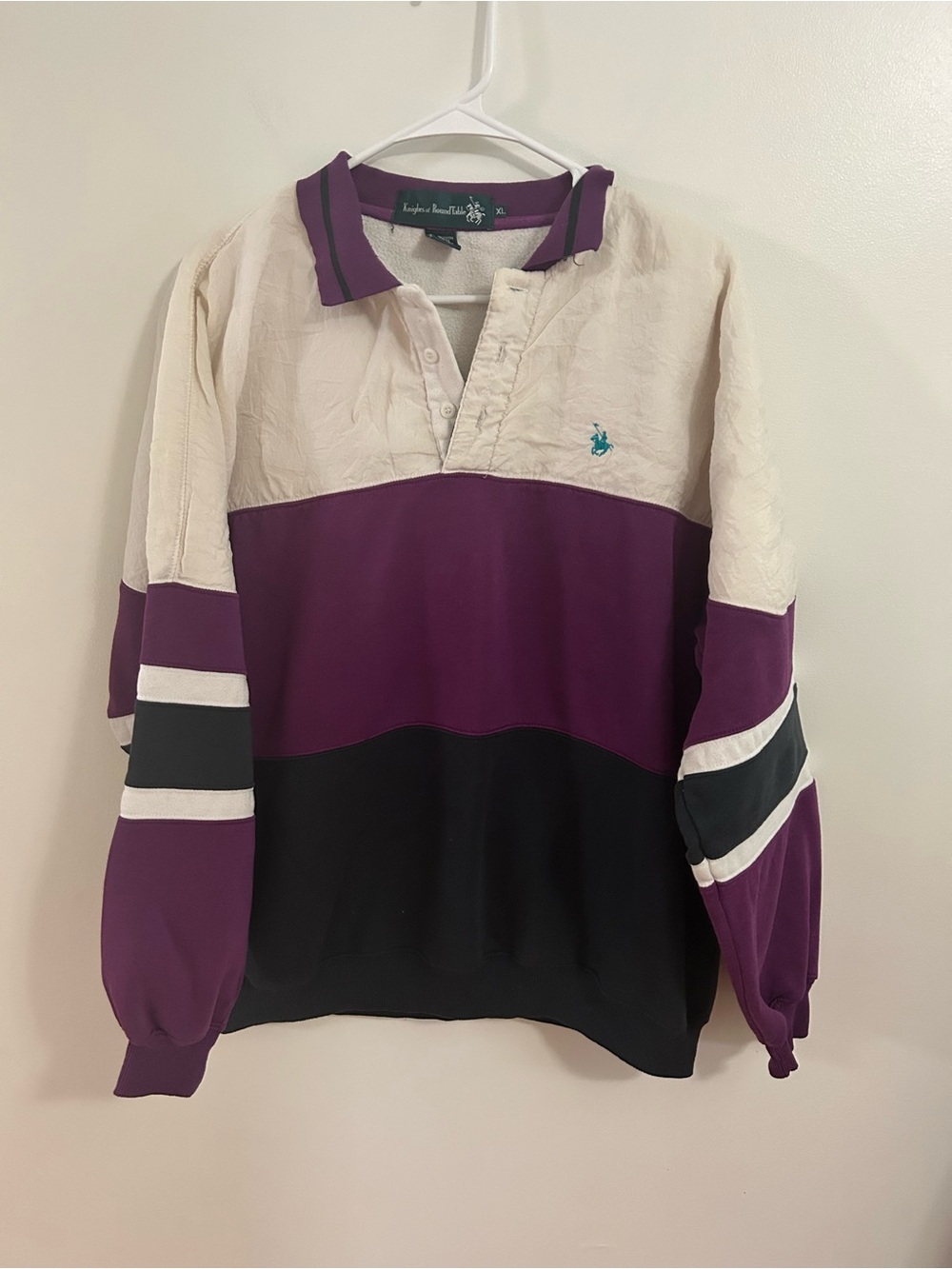 Vintage 90s Knights Of The Round Table Rugby Button Sweatshirt XL Colorblock